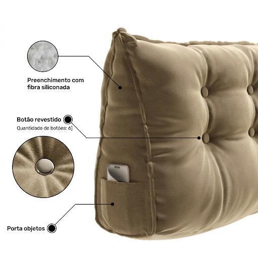 Almofada Cabeceira Queen 160 cm Veludo Premium Apoio Lombar c/ Porta Controle e Celular — imagem 2 de 2