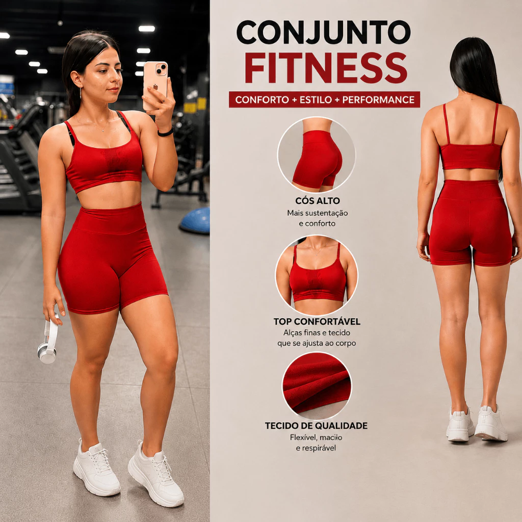 Kit Conjunto Fitness para Academia com Top e Shorts Zero Transparência