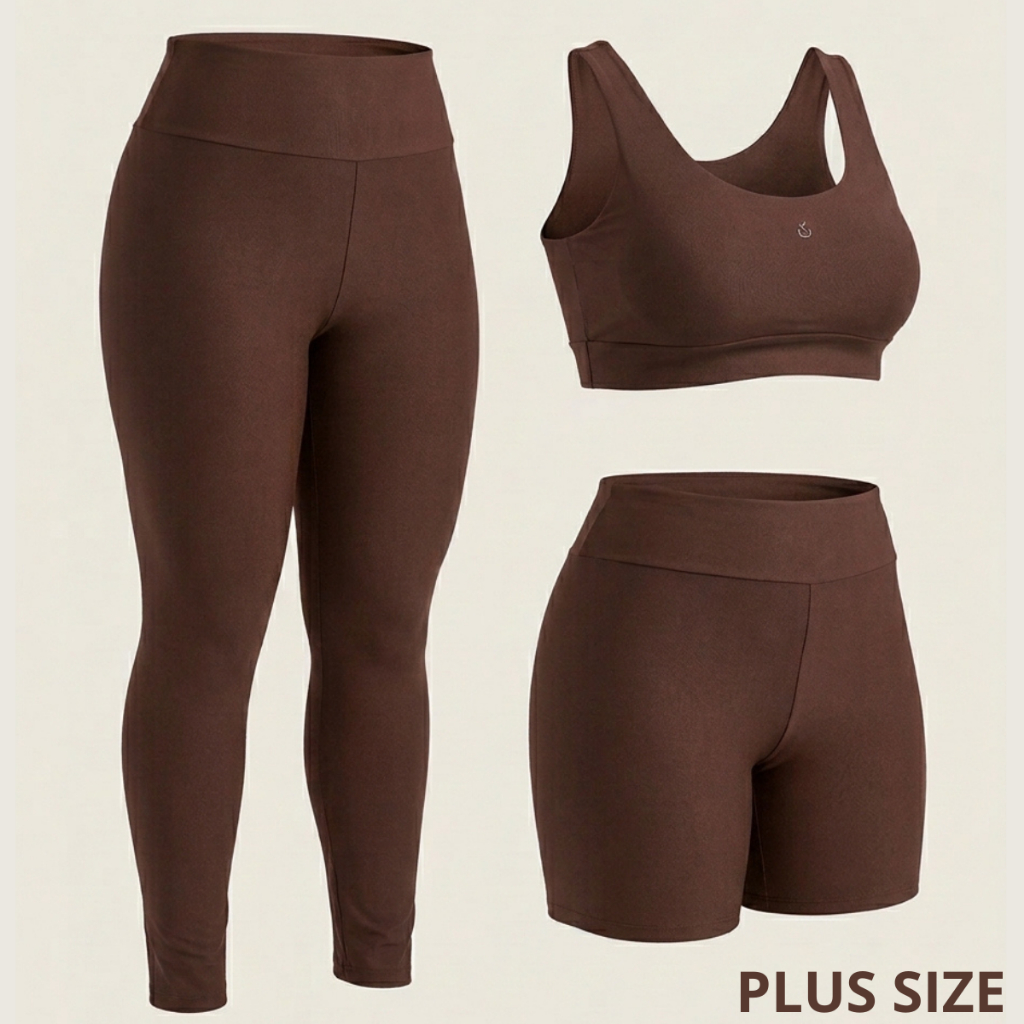 Conjunto Academia Plus Size Feminino 3 Peças Top Legging E Bermuda Blackout