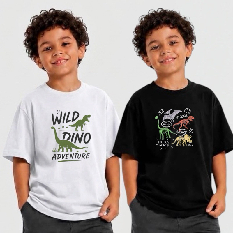 kit 2 camiseta infantil masculina estampa de dinossauro malha 30.1 tecido 100% algodão