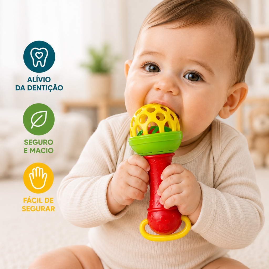 Chocalho Mordedor Bebê Bola Sensorial Colorida Brinquedo Educativo Atóxico Desenvolvimento Infantil