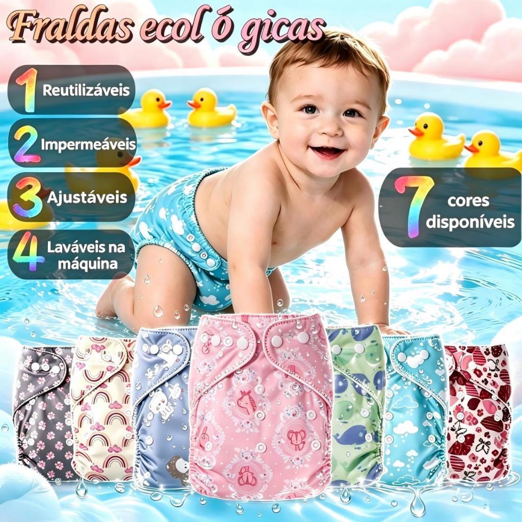 Fralda Ecológica Reutilizável Ajustável Bebê Impermeável Lavável, 3 a 15kg Conforto e Sustentabilidade Infantil