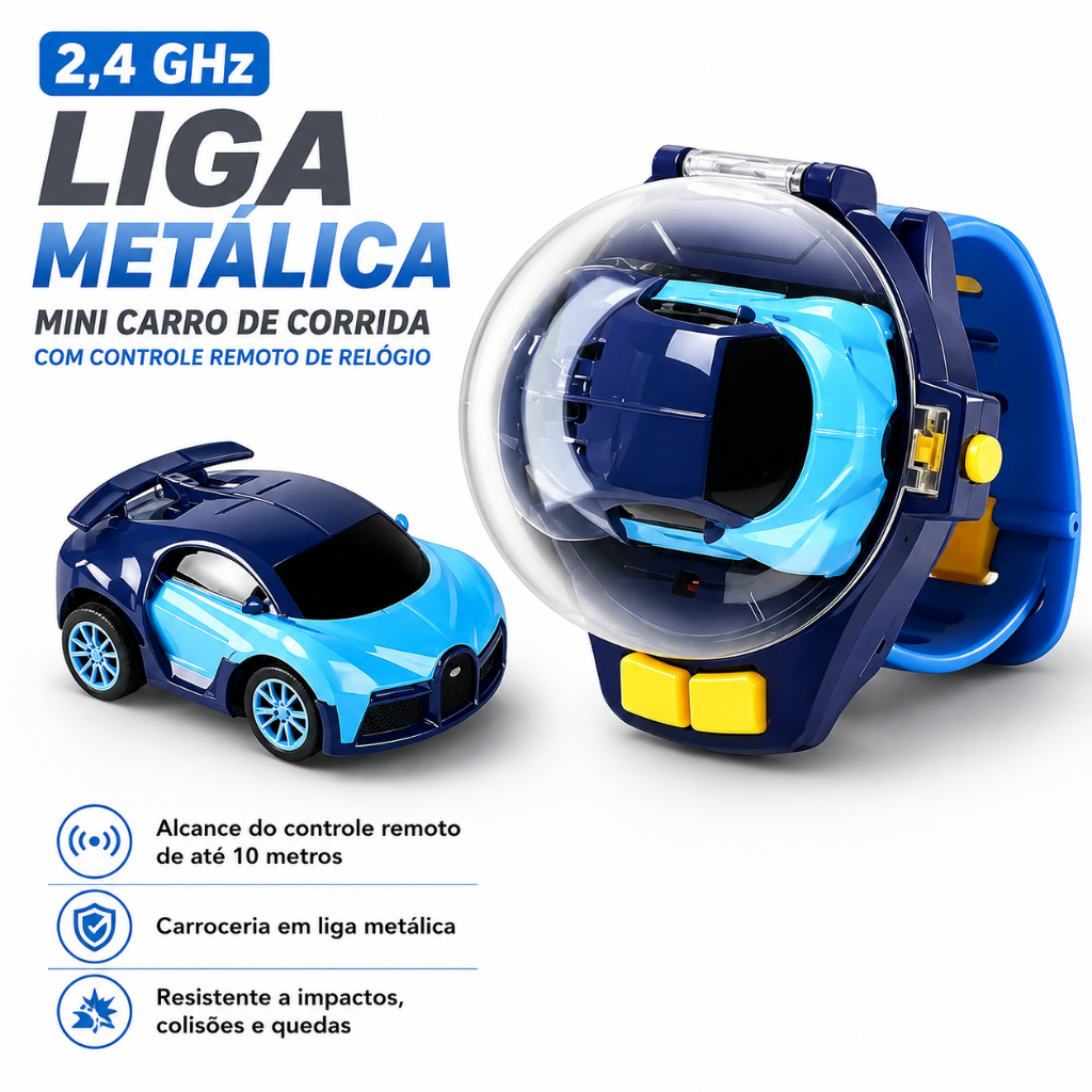 Carrinho Controle Remoto por Relógio 2.4G Liga Metálica Mini Carro RC Brinquedo Infantil