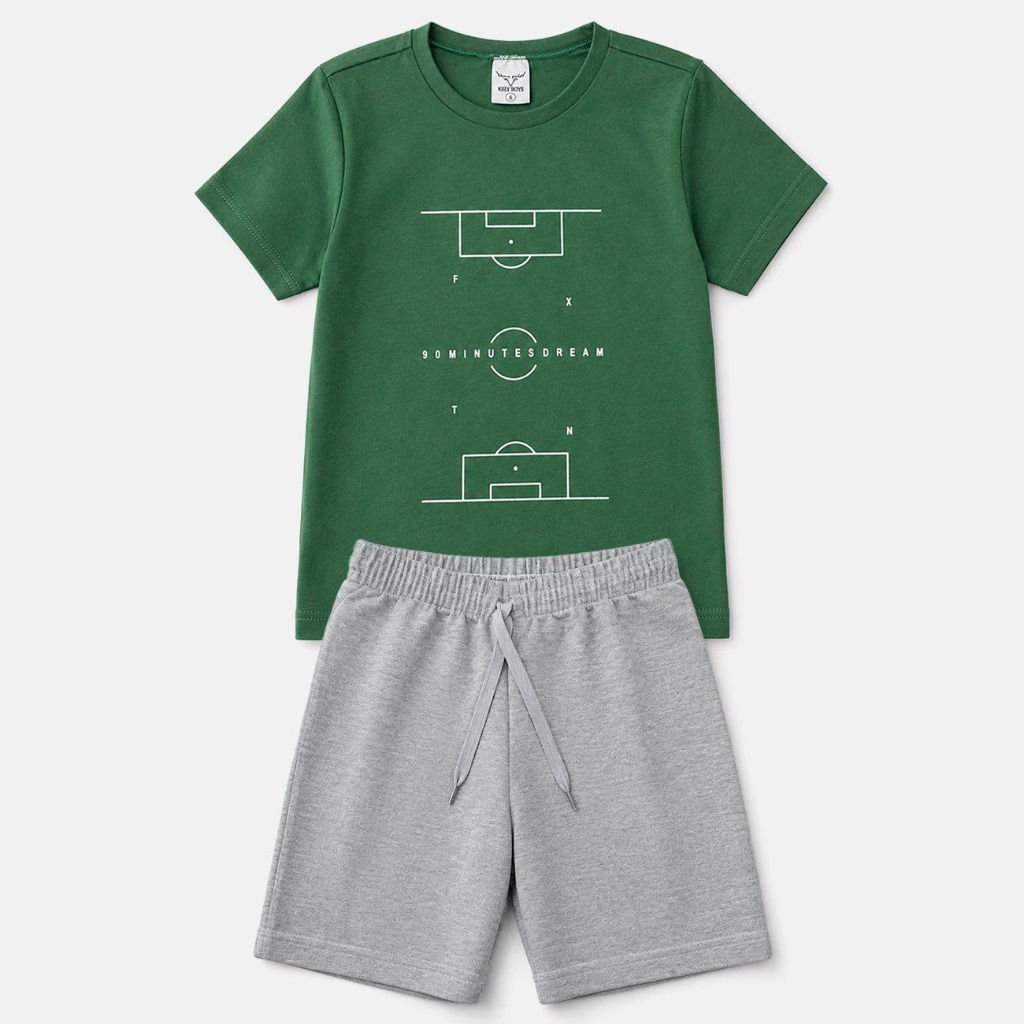 Conjunto Infantil Menino Verão Algodão La Luna Campo de Futebol Verde Menino 1 ao 12