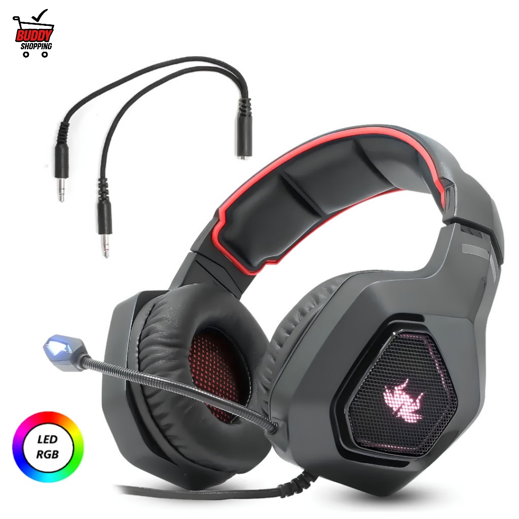 Headset Gamer KNUP KP-488 RGB 7 Cores Driver 50mm Microfone USB P2 para PC PS4 PS5