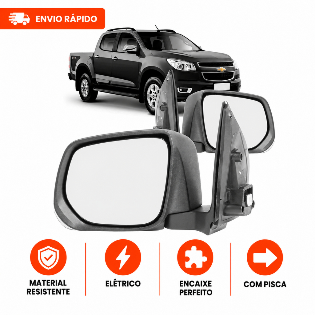 Retrovisor Chevrolet S10 2012 A 2024 Eletrico Preto Liso Com Pisca