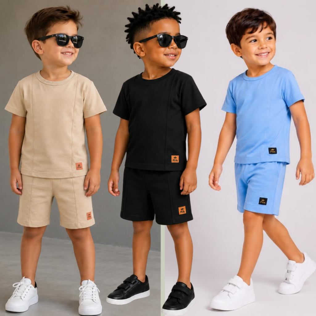 Conjunto Infantil Basico Masculino Verão Short e Camisa Menino Estiloso Mauricinho