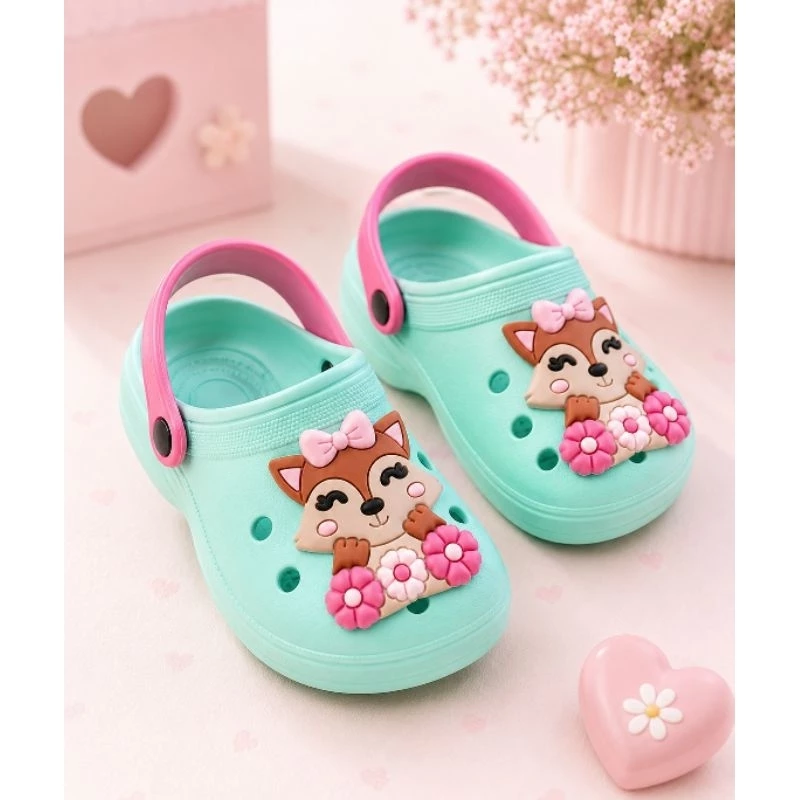 Sandália Infantil Feminina Babuche Para Menina Papete Raposinha feliz Confortável