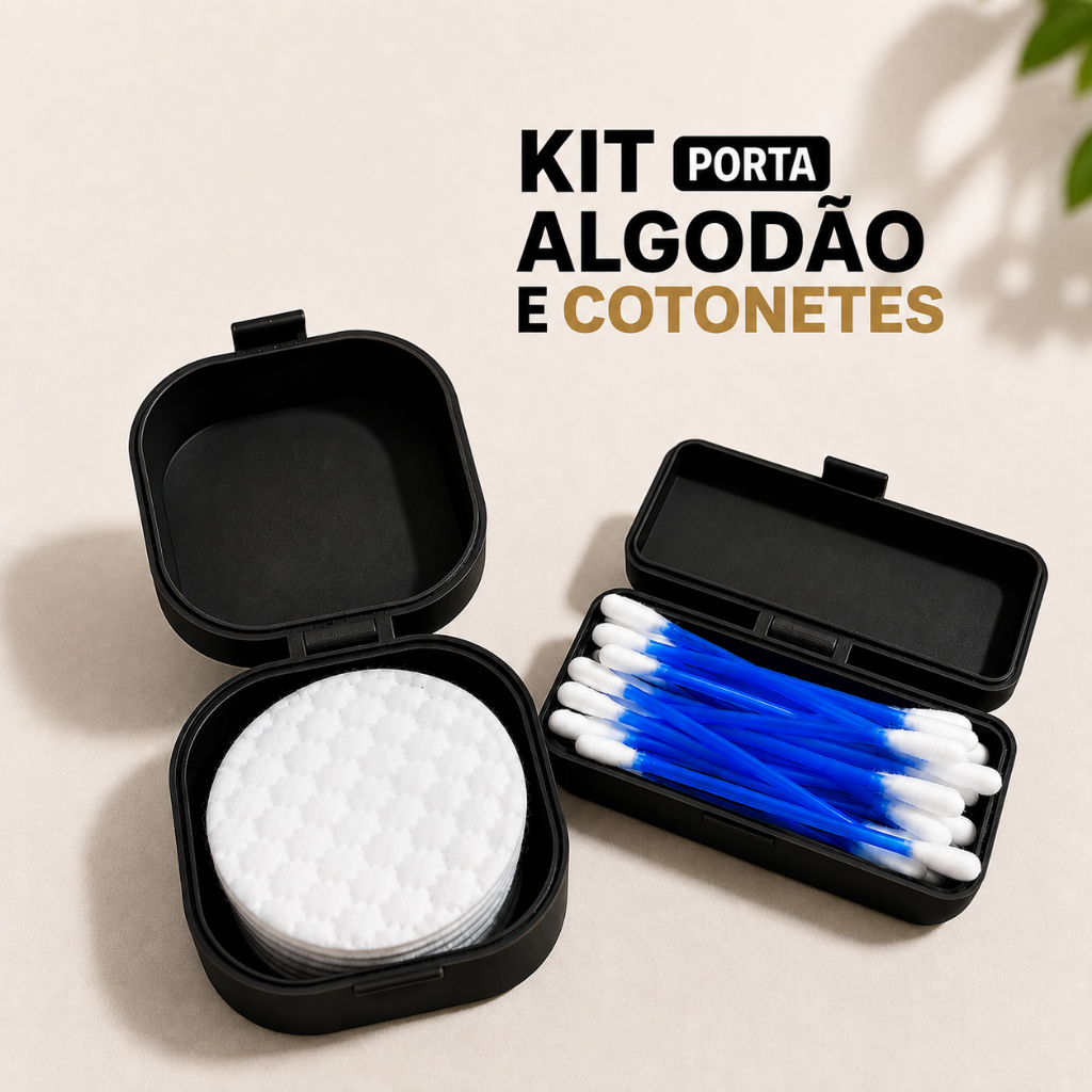 Imagem Kit 2 Estojos Porta Cotonetes e Algodão com tampa Organizador Bolsa Viagem Higiene pessoal Necessarie