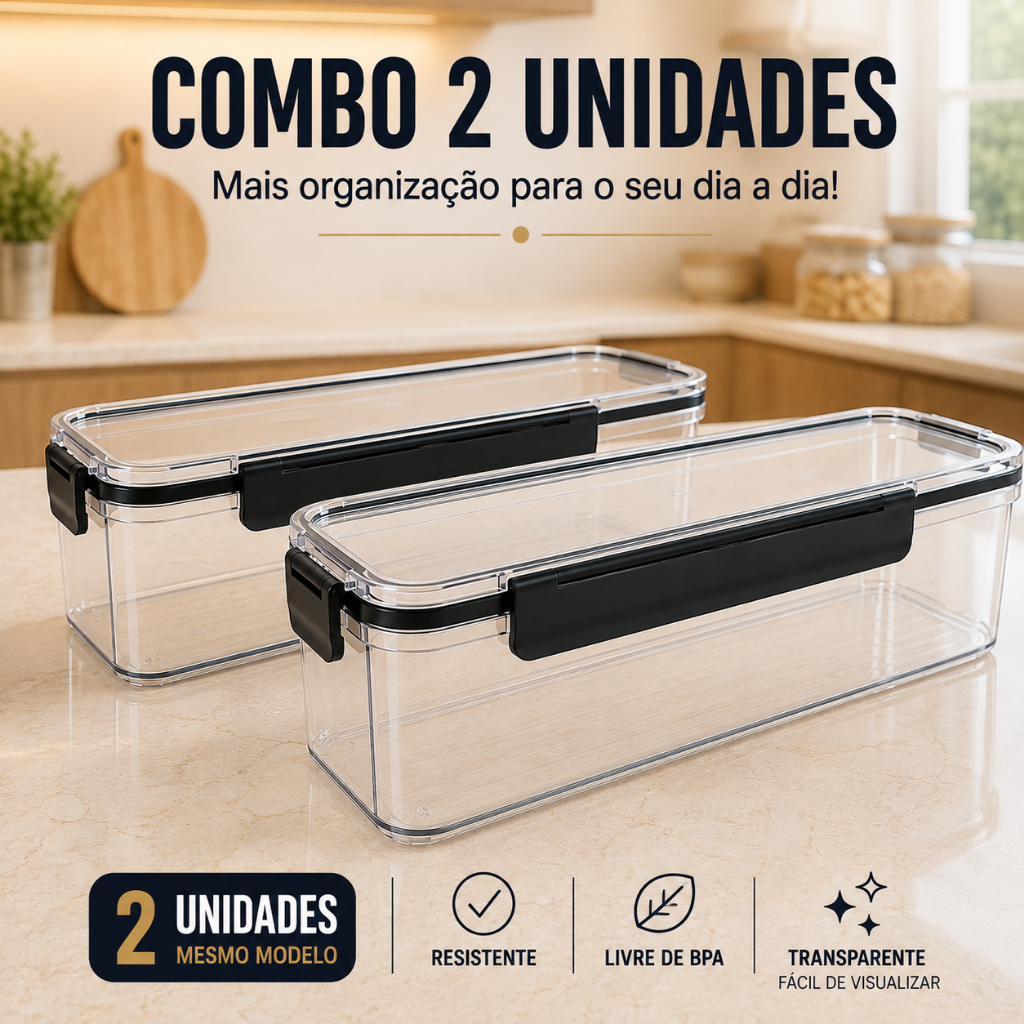 Pote Hermético com Tampa 2,4L Transparente Organizador de Alimentos Cozinha Despensa Geladeira 30 cm
