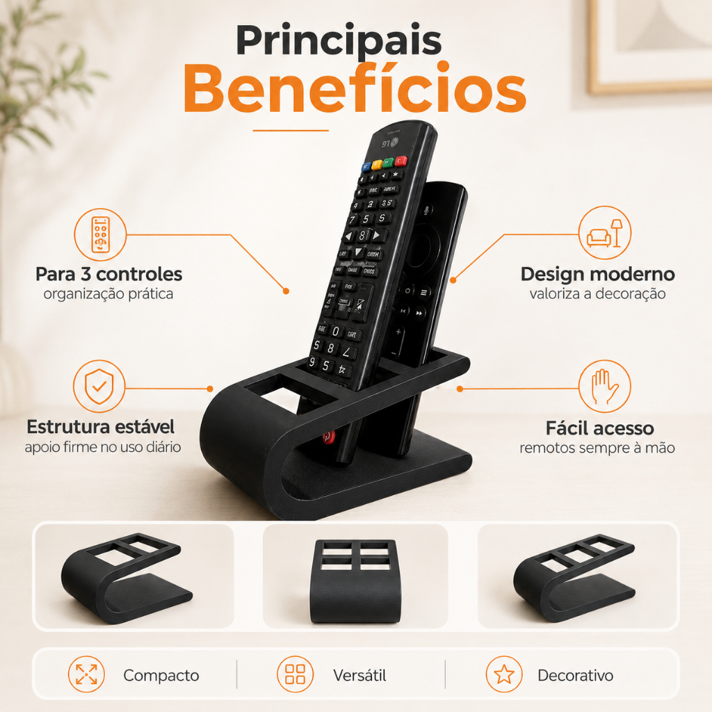 Porta Controle Remoto Organizador de Mesa Multiuso Suporte para Controles Moderno Sala Rack — imagem 2 de 2