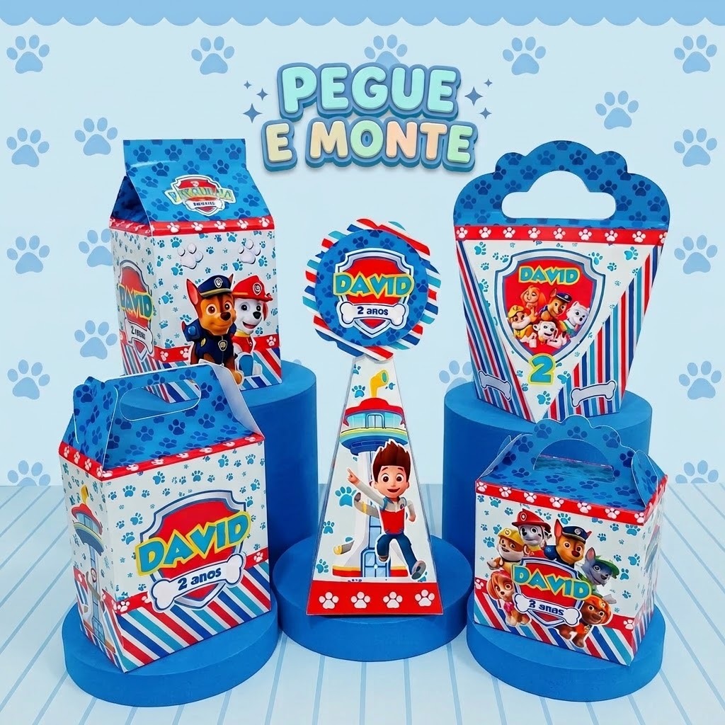 Kit Caixinha Patrulha Canina Personalizada | Lembrancinha Festa Patrulha Canina | Patrulha Canina menino "pegue e monte"