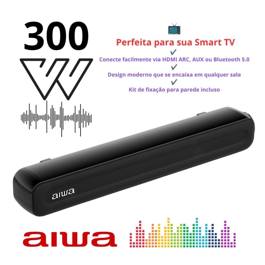 Barra de Som Soundbar Aiwa com Bluetooth, HDMI ARC e USB – 30W RMS | Ideal para Smart TV, Festas e Eventos
