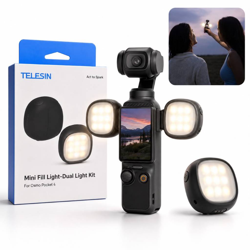 Mini Luz de Preenchimento Magnética TELESIN com Encaixe Rápido para DJI OSMO Pocket 4 / | Luz Portátil P/Selfie, Víde