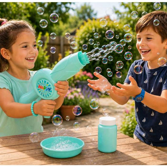 Lança Bolhas de Sabão Rosa e Azul Infantil Lança Bolhas Automático Brinquedo Menina e Menino com Luva