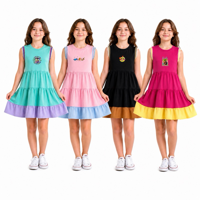 Kit 5 Vestidos Sortidos Infantil De Algodão Menina 3 Marias Confortavel Verão Regata Leve e Soltinho