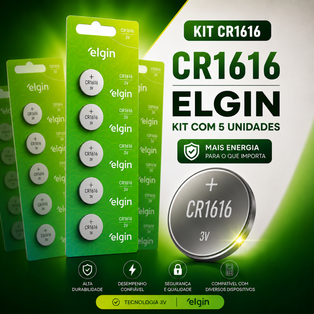KIT CR1616 ELGIN 3V Moeda Alta durabilidade Kit 5 Unidades - ENVIO IMEDIATO!