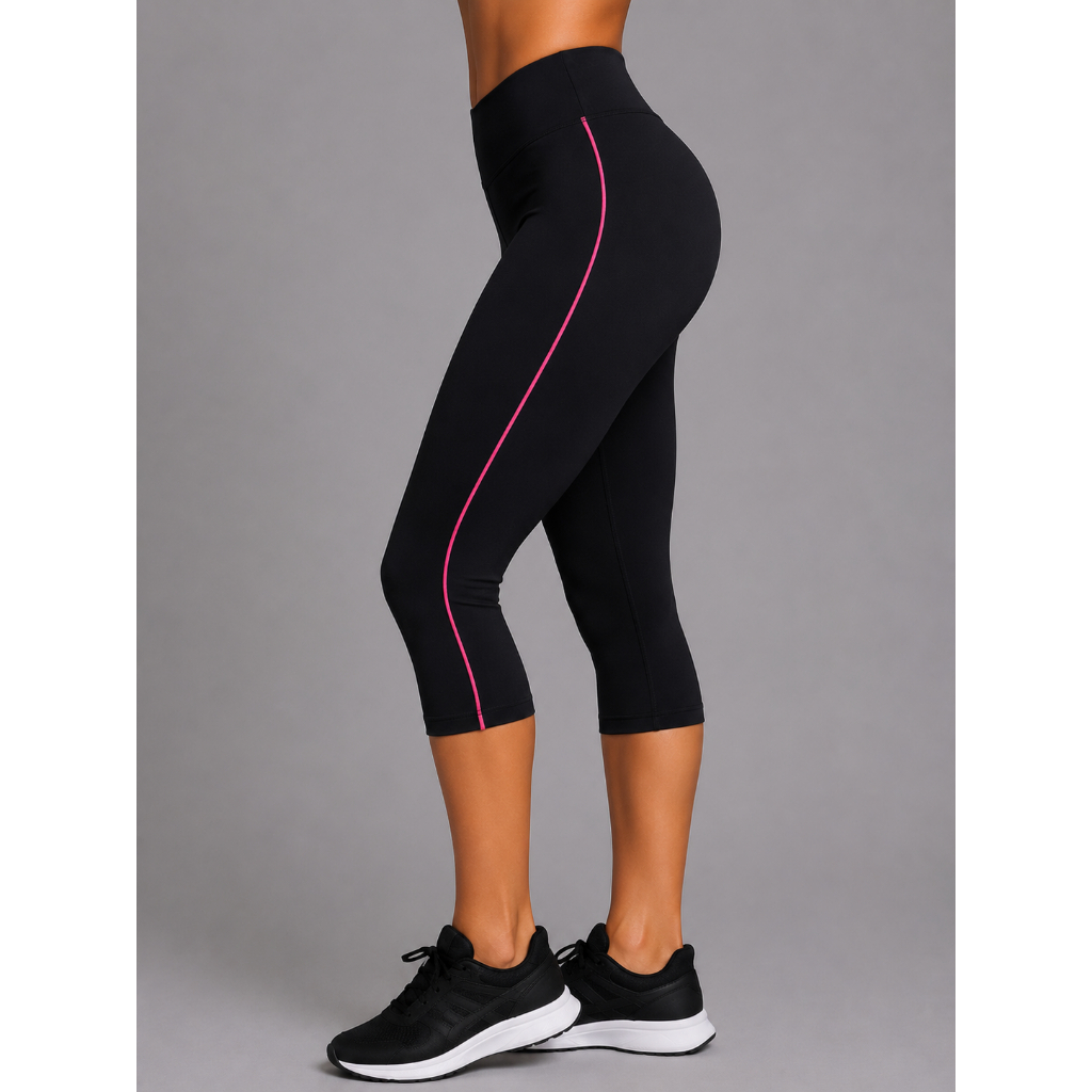 Calça Corsário Fitness Feminina Poliamida Cintura Alta Academia Yoga Treino