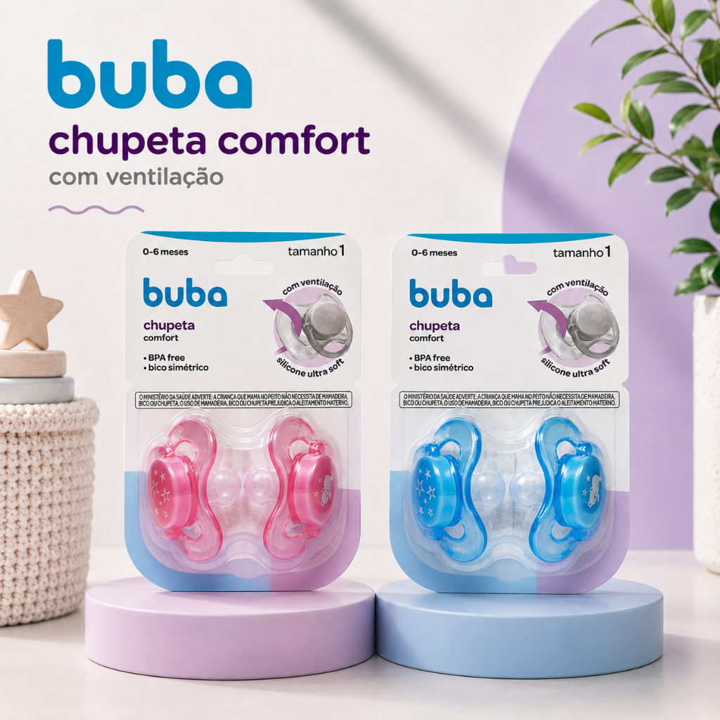 Kit Chupeta Buba 2 Unidades Confort Chupeta Dupla Buba Bico de Silicone - Tamanho 1