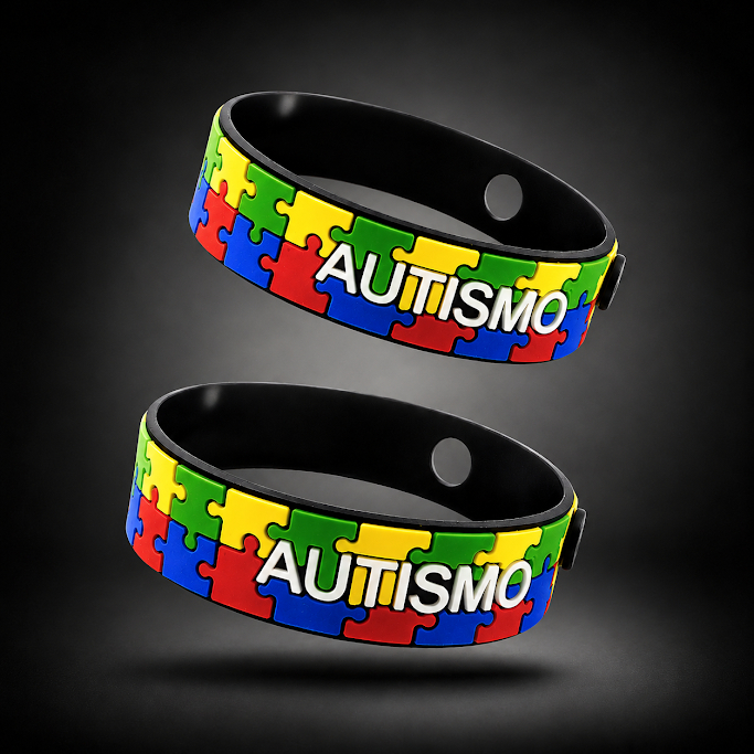 2 Pulseiras Ajustáveis Autismo Infantil Preta - Quebra Cabeça