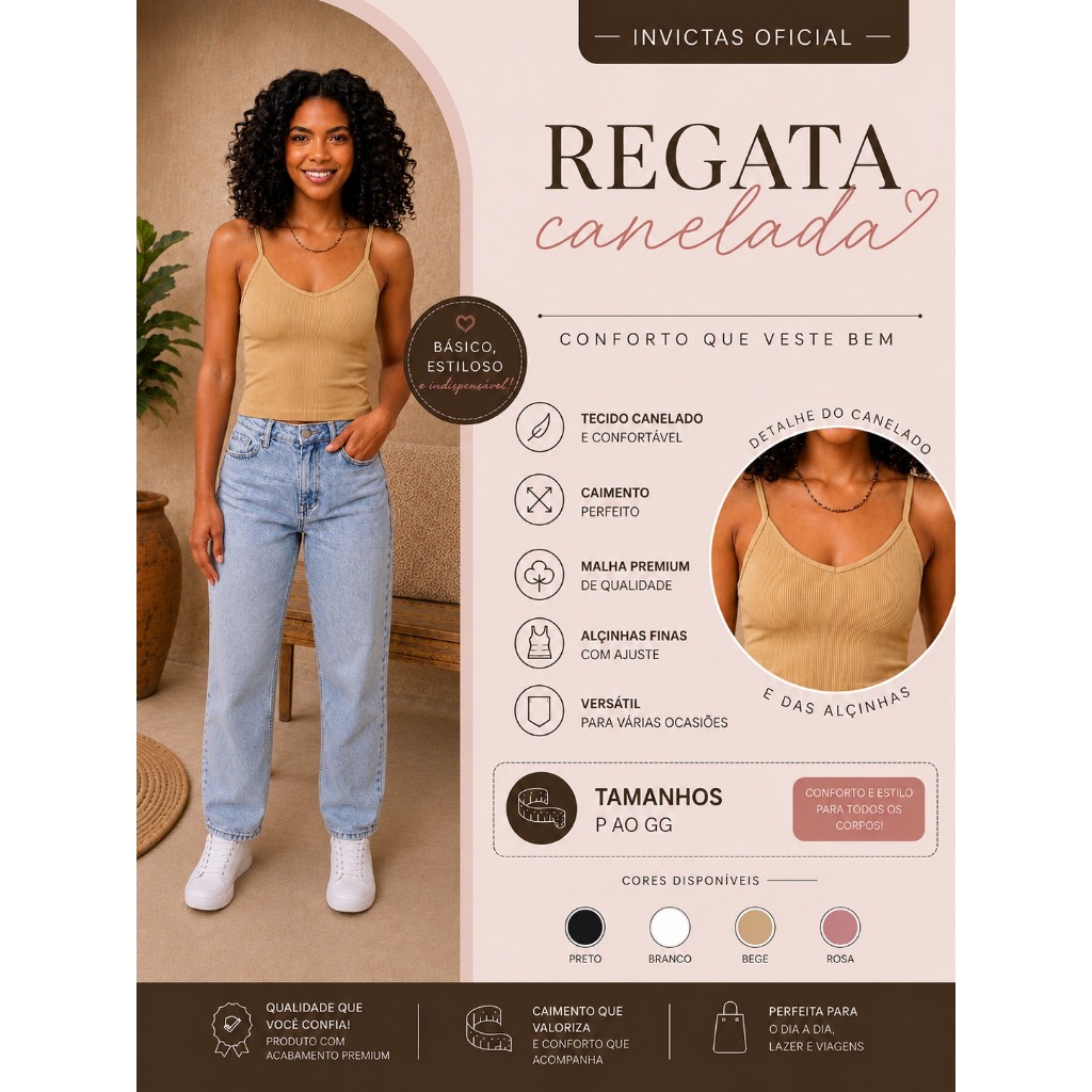 Blusa Canelada de Alcinha Fina Regulável Feminina Basica Modeladora P ao GG Confortavel Tecido C/ Elasticidade