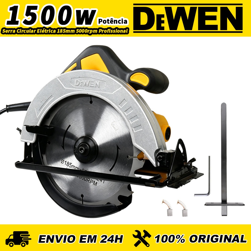 Serra Circular Elétrica 185mm 1500W 5000rpm Profissional com Guia Paralela e Sistema de Segurança Duplo