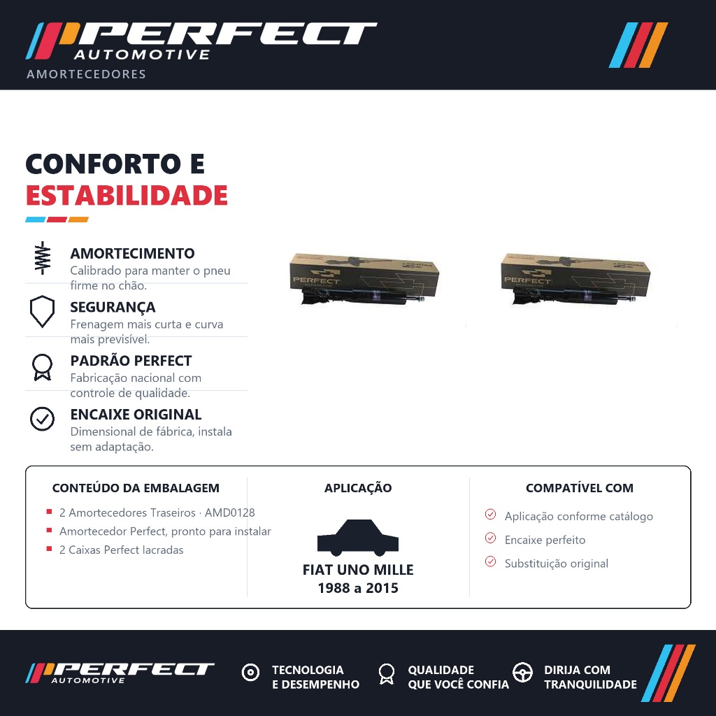 PAR Amortecedor Traseiro FIAT UNO MILLE 1988 a 2015 PErfect
