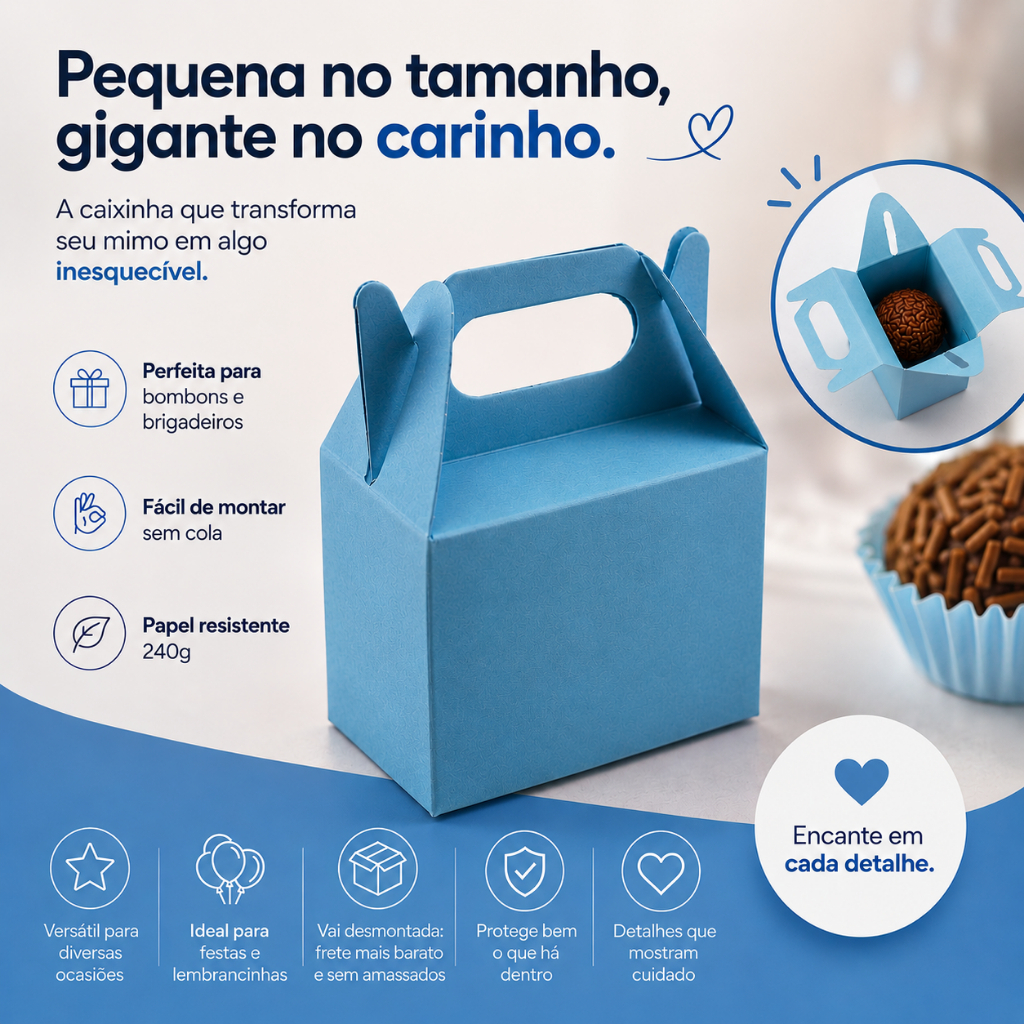 Caixinha Maletinha Azul 5x3,3x4cm para Bombom e Brigadeiro - Festa e Lembrancinha 10 a 50 unid.