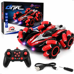 Carrinho de Controle Remoto Acrobático 4x4 Gira 360 Graus Rodas Multidirecionais Faróis LED Recarregável USB Brinquedo