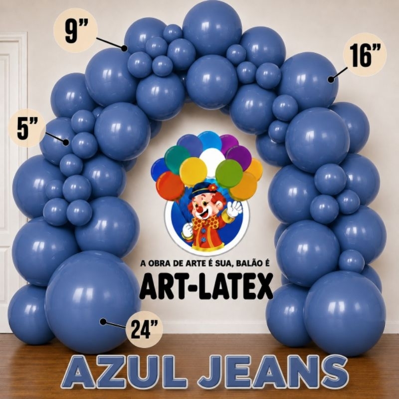 Balão Balões Bexiga ART LATEX azul jeans liso–Escolha o Tamanho(5”9”12”16”24") profissional redondo