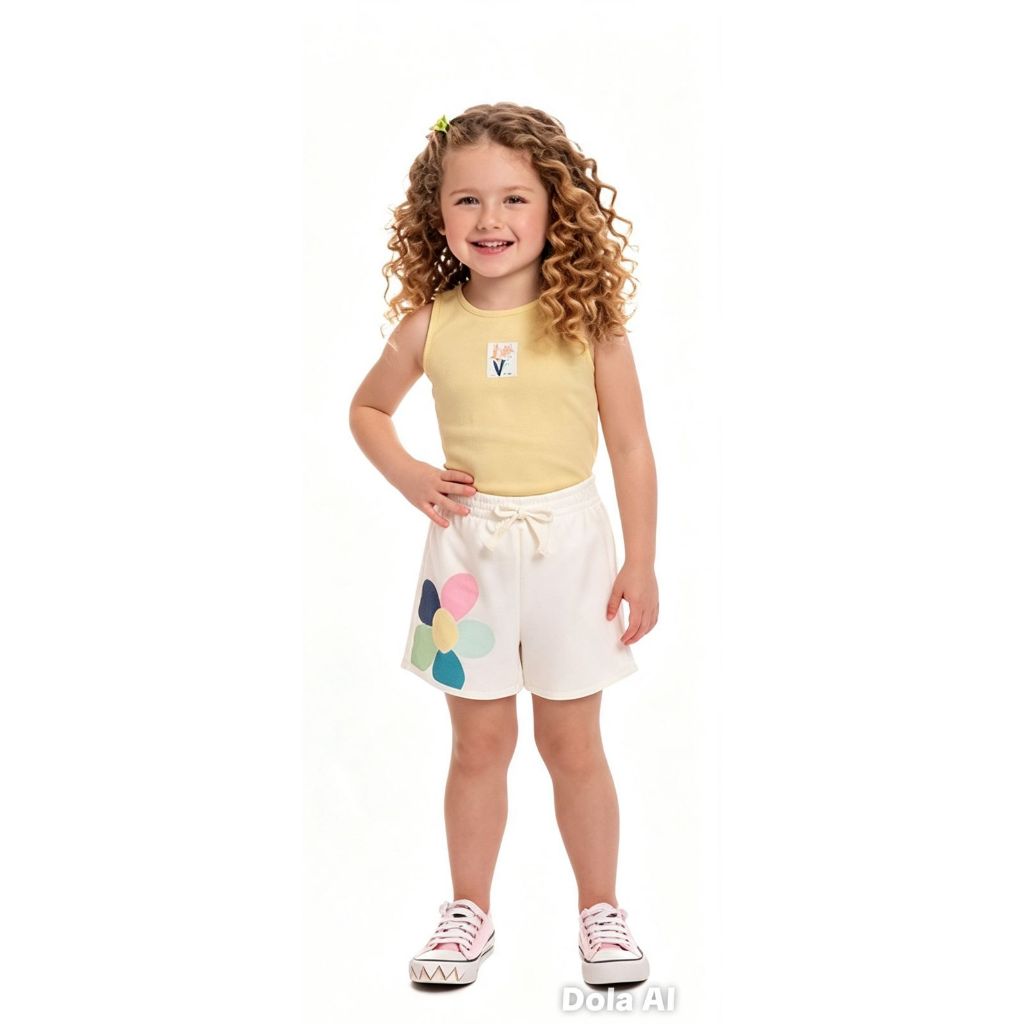 Conjunto Infantil Menina Ribana Algodão Blusa + Short Moletom Flor Estampada Confortável