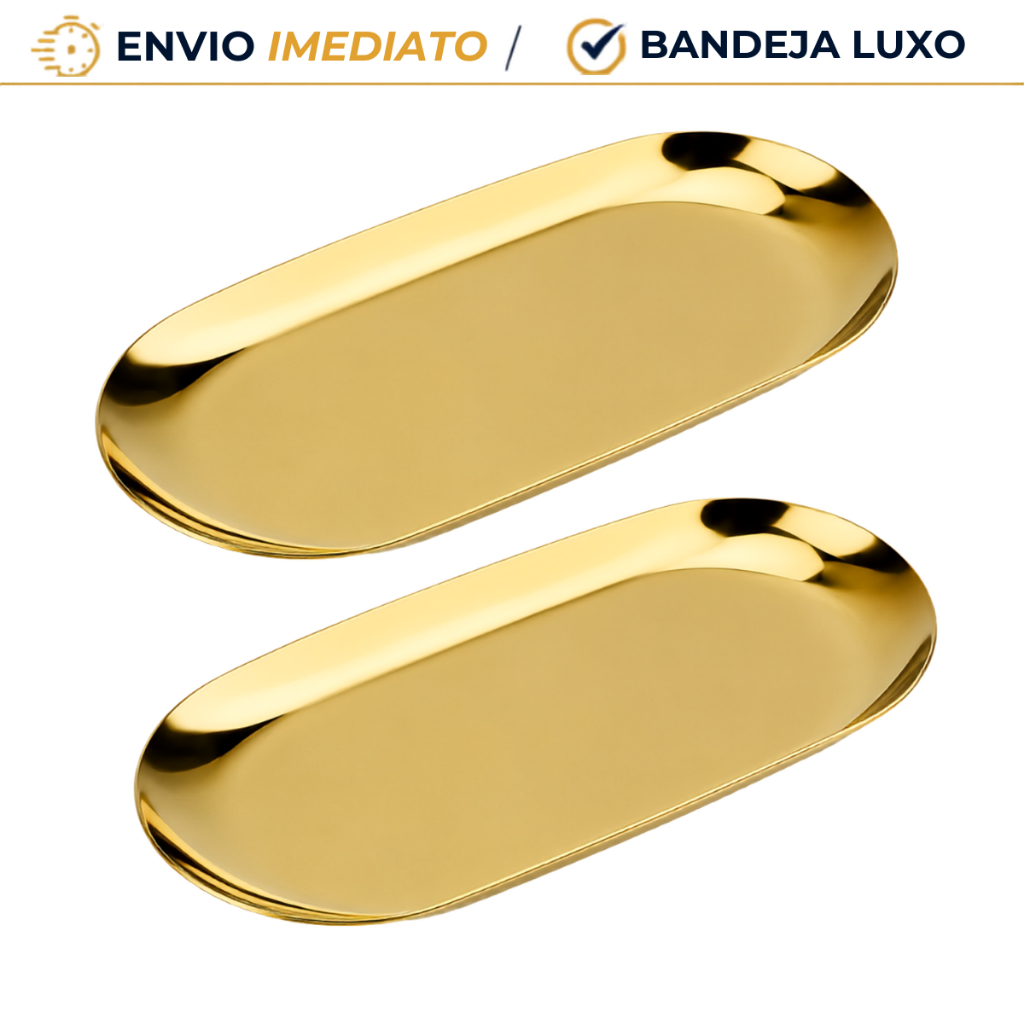 Bandeja Aço Inoxidável Luxo Premium Decorativa para Jóias Alimentos Acessórios Dourado Salão Bazar
