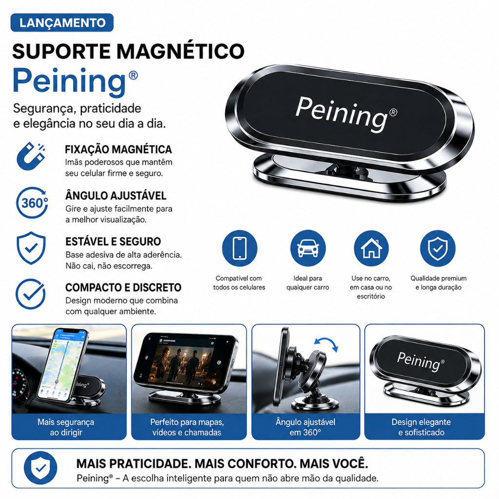 Suporte Celular Magnético Veicular 360° Universal Painel Ímã Forte Carro Premium
