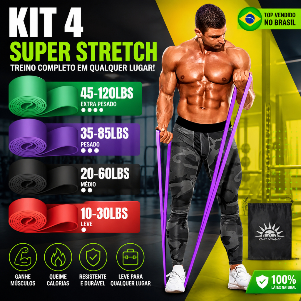 Kit 4 Elástico Super Band Borracha Crossfit Extra Forte Faixas de Resistência