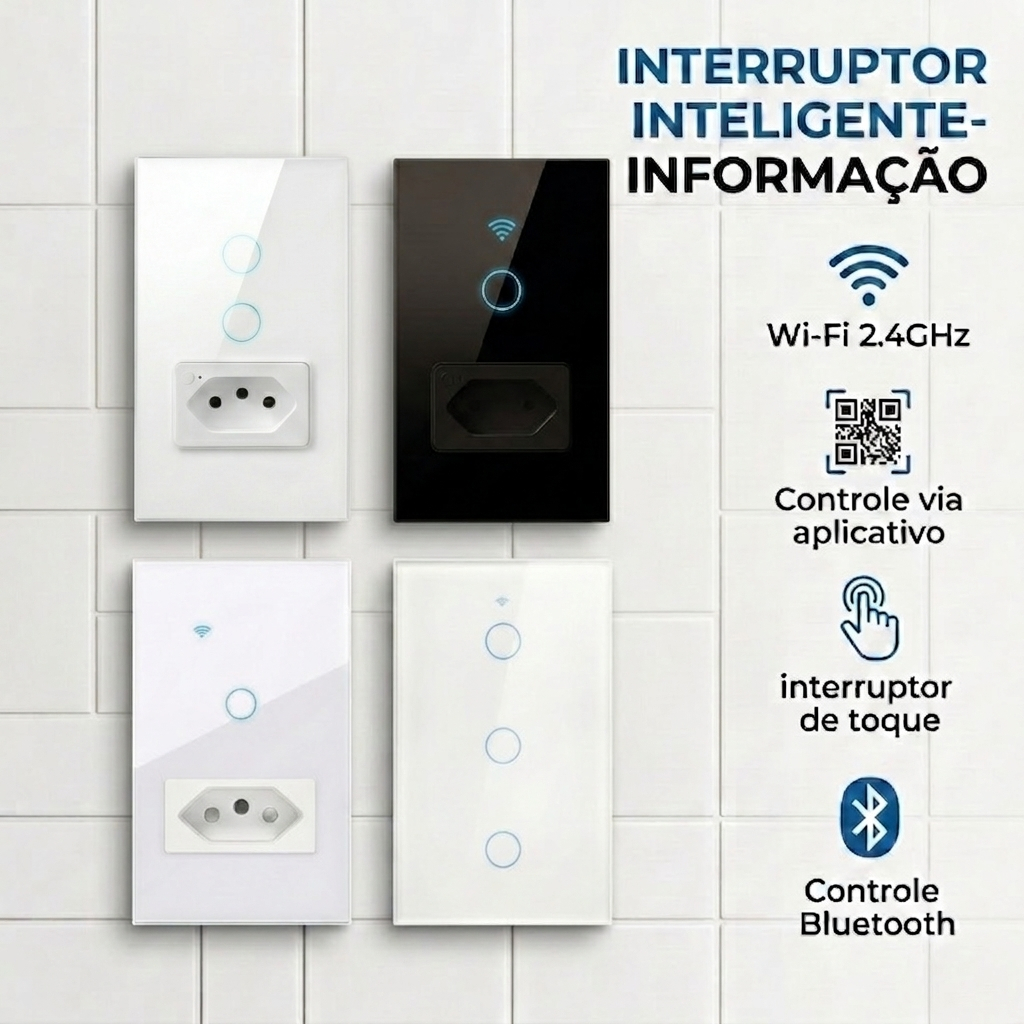 Interruptor Inteligente Com Botões e Tomada Touch Wi-fi Alexa Google Tuya Comando de Voz