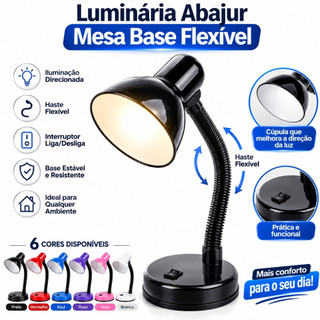 Luminária Abajur Mesa Base Flexível Dobrável Articulável Mini Pixar de Estudo para Escriv…