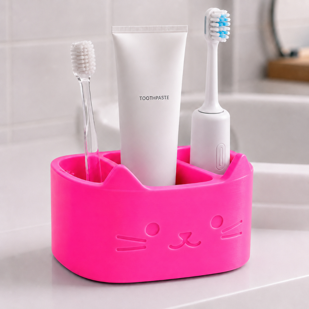 Porta Escova de Dentes Gatinho Organizador Banheiro ou porta Lápis