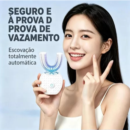 Escova de dentes sônica em U inteligente - vibração silenciosa sem as mãos - à prova d’água e portátil - cabeça de lm