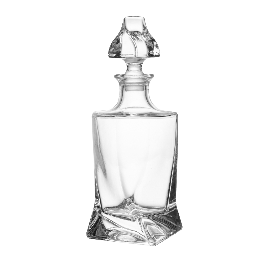 Garrafa Wolff Tortile de Cristal para Whisky 750ml Bar Bebidas Licor Vinho Mesa Posta Decoração Sala Presente Requintado