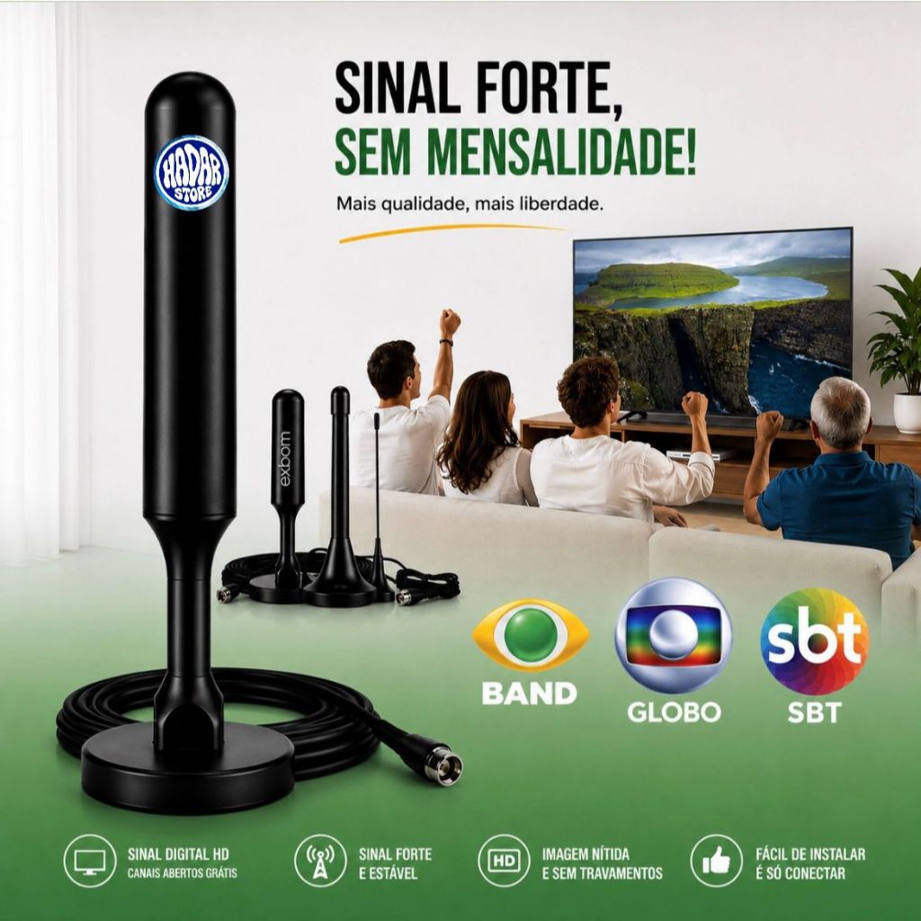 Antena digital alta sensibilidade premium TV interna externa sinal forte canais abertos