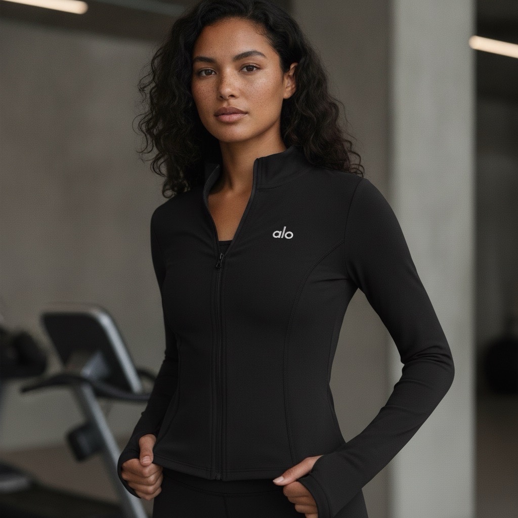 Jaqueta Fitness Feminina Manga Longa com Zíper e Bolso com Dedal para Academia Treino Fit
