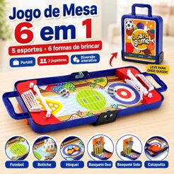 Jogo de Mesa 6 em 1 Futebol Basquete Boliche Infantil Portátil Brinquedo Esportivo Interativo Presente