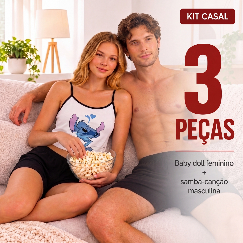 Kit Pijama Casal Feminino Samba Canção Namorados Pijama Feminino e Samba Canção Masculino