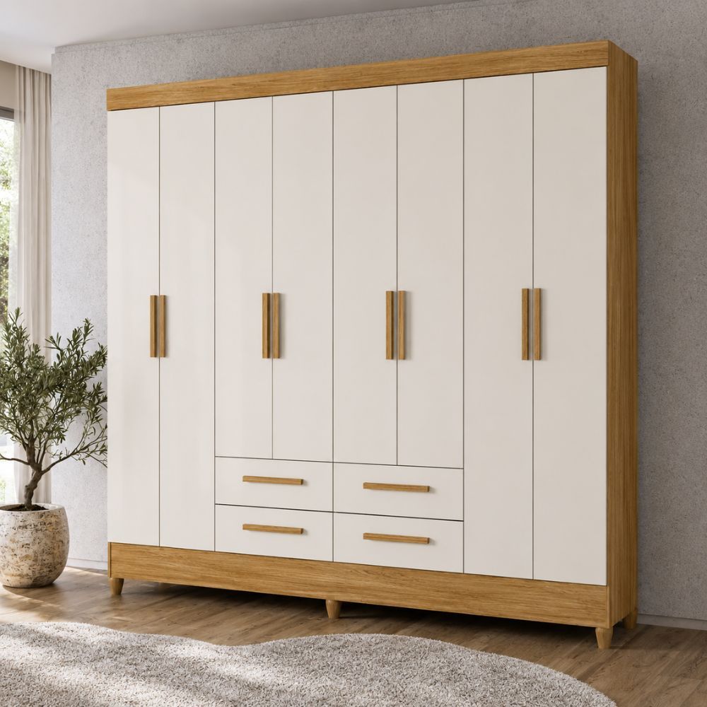 Guarda Roupa Casal 8 Portas 4 Gavetas com Pés Florida Moval 204cm