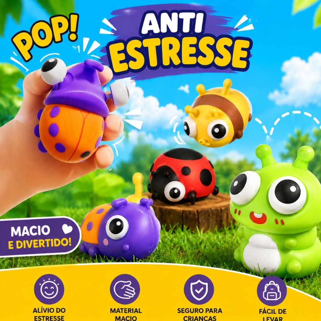 Brinquedo Anti Stress Animal Olhos Saltados Squishy Divertido Infantil Aperta e Solta Colorido 3+