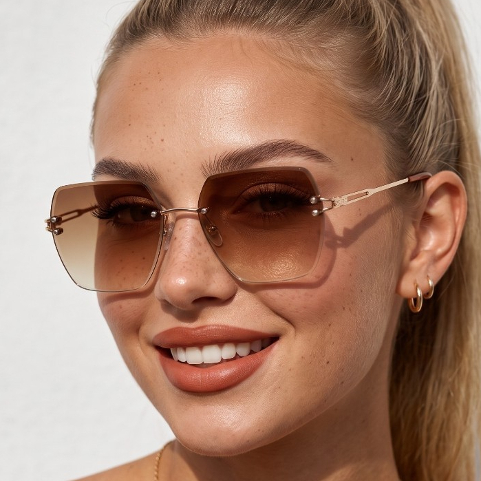 Óculos de Sol Quadrado Dourado e Marrom Premium Em Alta Tendencia Blogueira Fashion Luxo Retro uv400