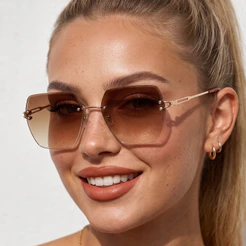 Óculos de Sol Quadrado Dourado e Marrom Premium Em Alta Tendencia Blogueira Fashion Luxo Retro uv400