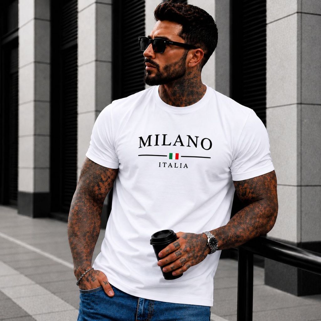 Camiseta Masculina Premium 100% Algodão Milano Paris Camisa Estampada Malhha 30.1 Leve E Confortável