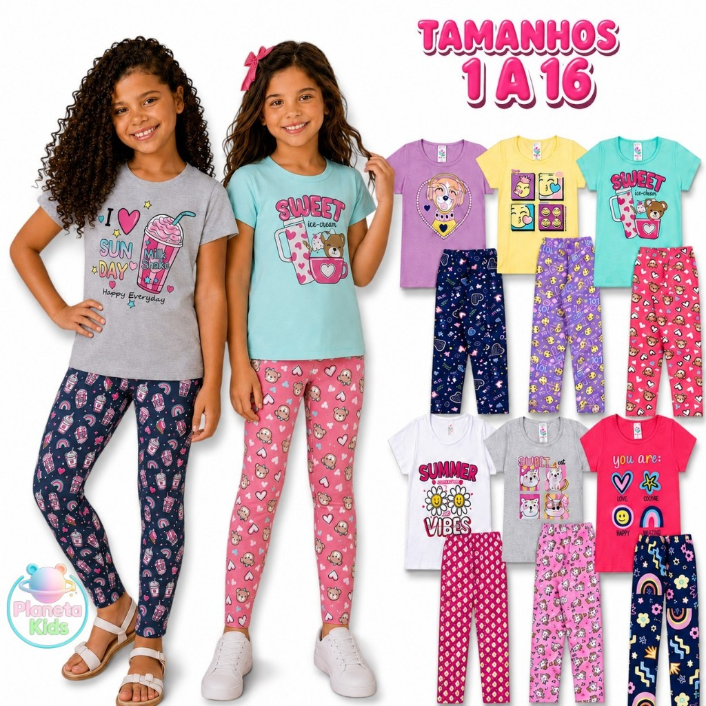 Kit 10 Peças Infantil Menina Camiseta e Legging - Estilo e Conforto para Meninas