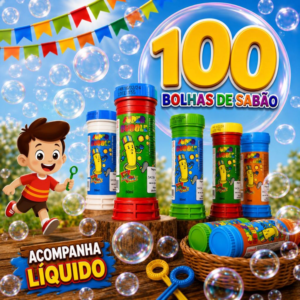 Kit 100 Bolha De Sabão Lembrancinha Bolhinha Atacado Aniversário Infantil Fazedor Brinquedos Prenda